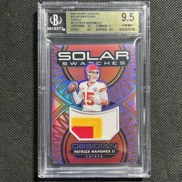 Patrick Mahomes II 2023 Obsidian #49 Electric Etch Purple  2024 Panini Obsidian Solar Swatches Patrick Mahomes II SS-PMS Purple /49 BGS 9.5
